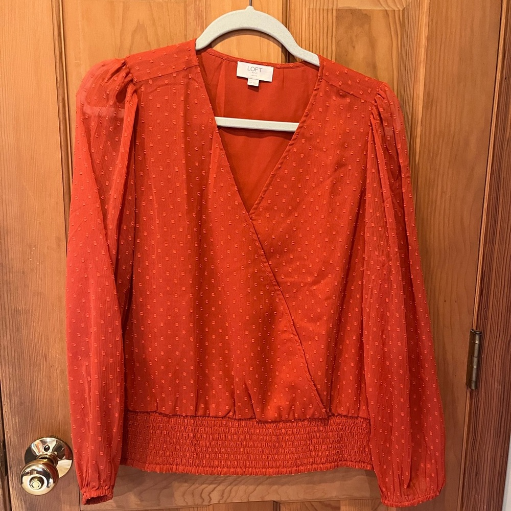 LOFT Women's Faux Wrap Top in Burnt Orange - Size LP